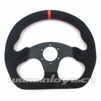 Flat Bottom D Shape Suede Leather Racing Car Steering Wheel