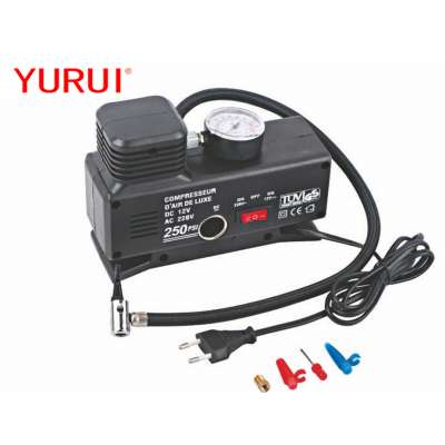 DC/AC Air Compressor 250 PSI Plastic Tyre Pump with Gauge Portable Black Mini Inflator